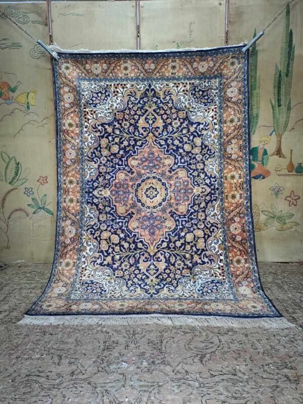 vintage handmade Kashmiri silk carpet 125x185cm