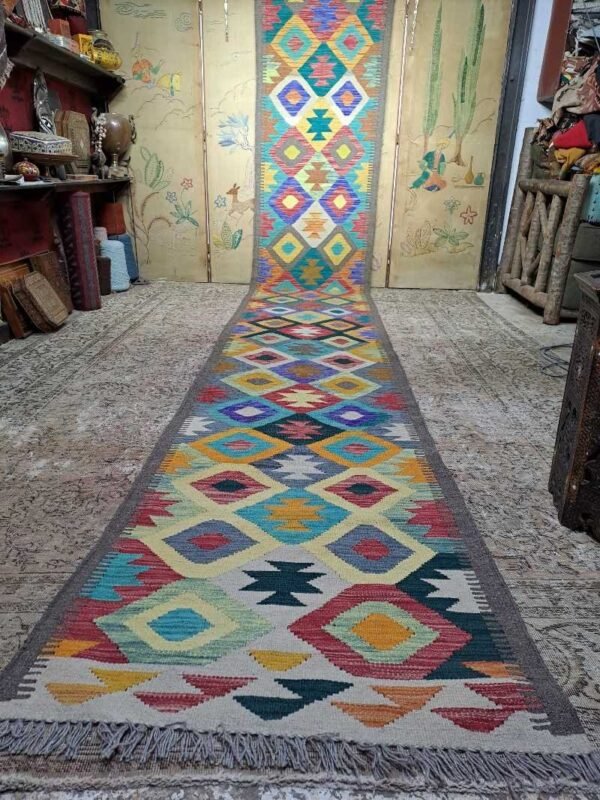 Extra long vintage handmade afghan kilim runner 490x76cm. - Image 2