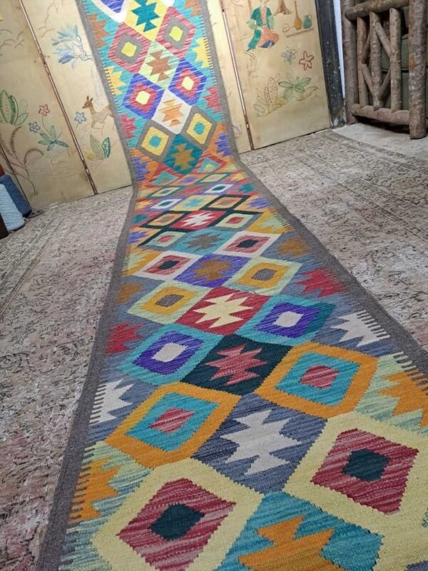 Extra long vintage handmade afghan kilim runner 490x76cm. - Image 4