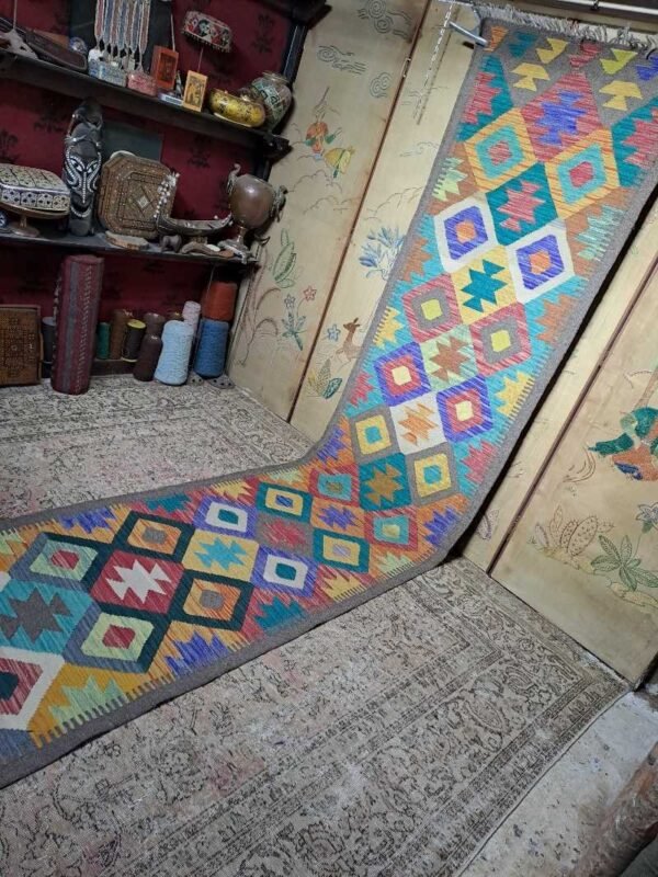 Extra long vintage handmade afghan kilim runner 490x76cm. - Image 5