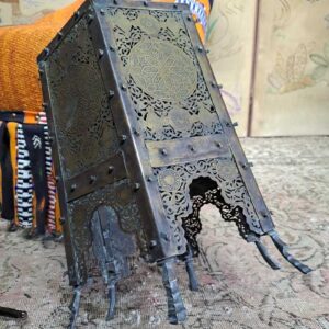 Stunning antique brass Cairo ware side table with Arabic design fretwork