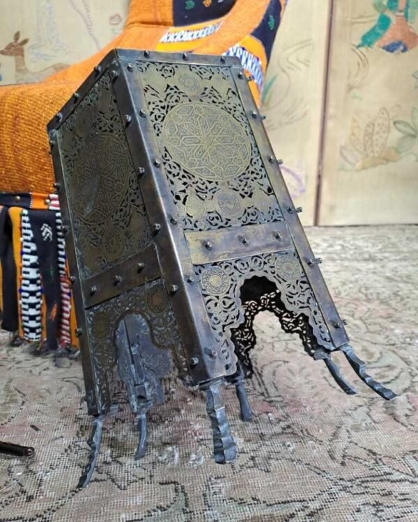 Stunning antique brass Cairo ware side table with Arabic design fretwork