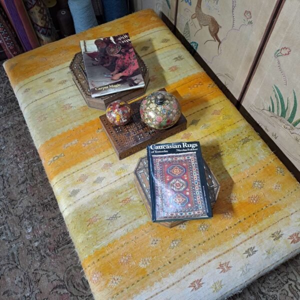 large deep upholstered ottoman coffee table. upholstered n antique Morrocan cactus silk kilim 136x81cm - Image 6