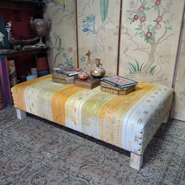large deep upholstered ottoman coffee table. upholstered n antique Morrocan cactus silk kilim 136x81cm - Image 3