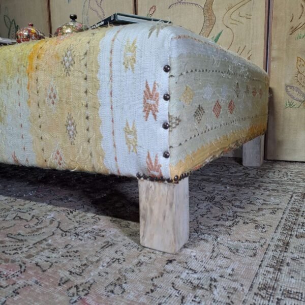 large deep upholstered ottoman coffee table. upholstered n antique Morrocan cactus silk kilim 136x81cm - Image 2