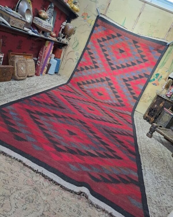 Vintage handmade Afghan belouch kilim. Good quality Tribal piece. 139x370cm
