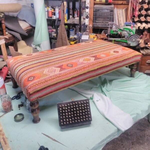 Bespoke kilim upholstered footstool ottoman 150x90cm - Image 5