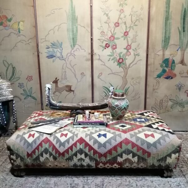 Bespoke kilim upholstered footstool ottoman 150x90cm - Image 7