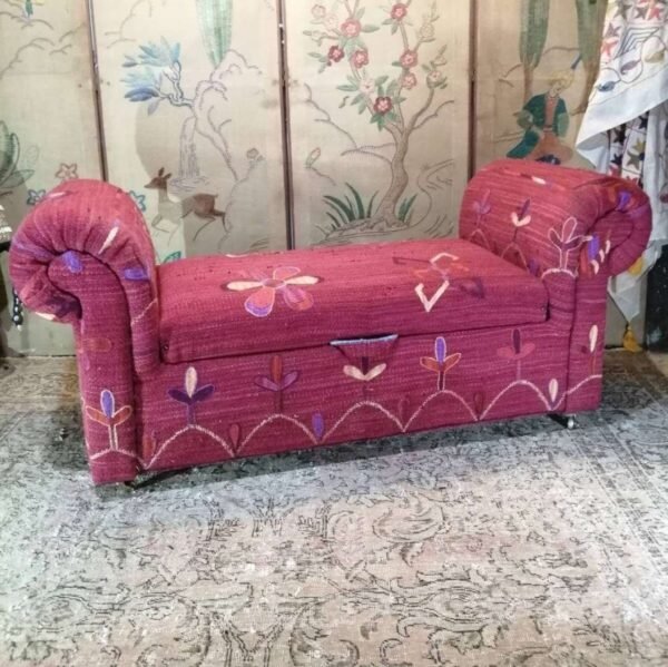 Antique country house ottoman window seat upholstered in Uzbek suzani - Image 2