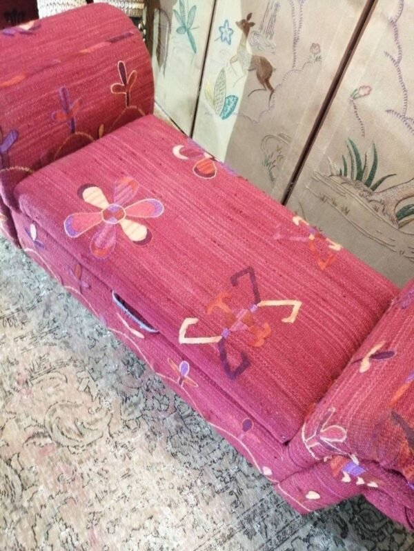 Antique country house ottoman window seat upholstered in Uzbek suzani - Image 5