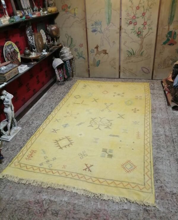 Vintage handmade Moroccan Berber kilim made using cactus silk faded and weathered 230x130cm - Image 2