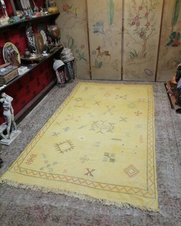 Vintage handmade Moroccan Berber kilim made using cactus silk faded and weathered 230x130cm
