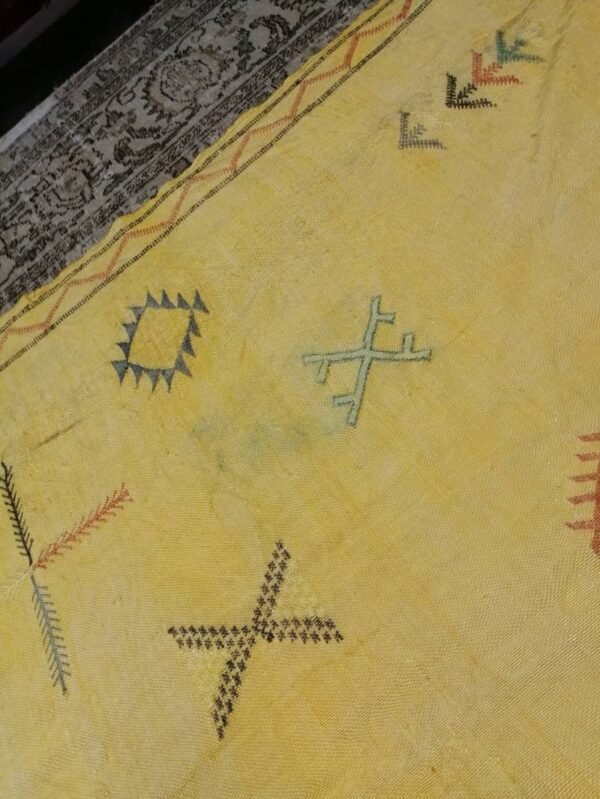 Vintage handmade Moroccan Berber kilim made using cactus silk faded and weathered 230x130cm - Image 5