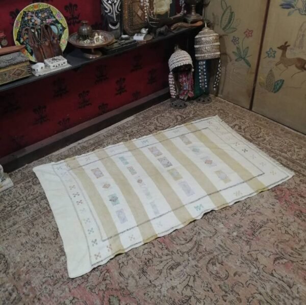 Vintage handmade Moroccan Berber kilim made using cactus silk faded and weathered 133x83cm