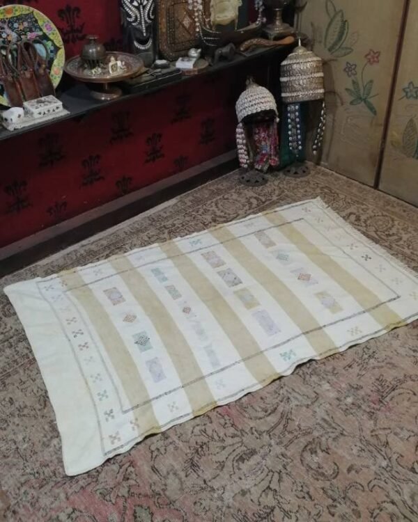 Vintage handmade Moroccan Berber kilim made using cactus silk faded and weathered 133x83cm