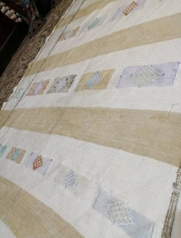 Vintage handmade Moroccan Berber kilim made using cactus silk faded and weathered 133x83cm - Image 4