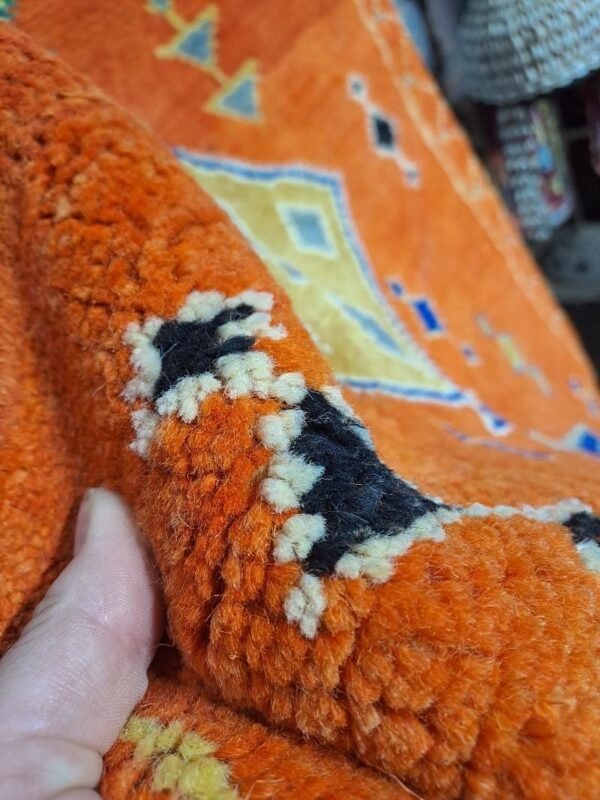 Vintage handmade Moroccan style runner. vibrant orange colour. Long pile. 295x74cm - Image 2