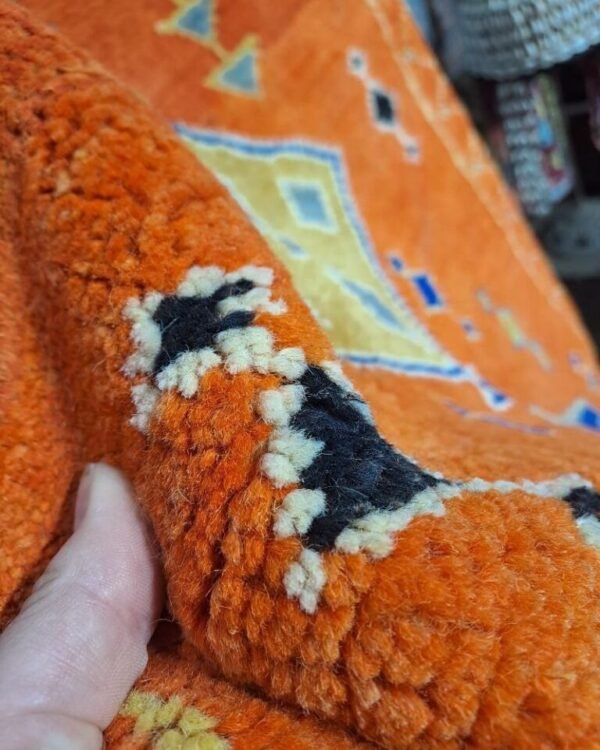 Vintage handmade Moroccan style runner. vibrant orange colour. Long pile. 295x74cm